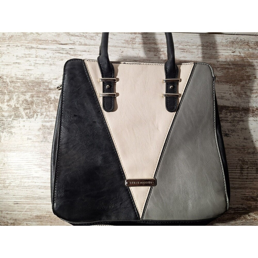 Steve Madden Handbag Top Handles Black &‎ White Faux Leather Womens